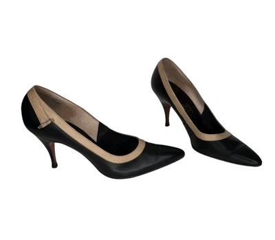 Vintage DE LISO DEBS Style Black & Tan Patent Leather Shoes Pumps Sz 7.5  - Image 1 of 4