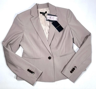 NWT Ann Taylor Womans Jacket 2 Petite Grey Beige Tropical Wool Blend Blazer - Image 1 of 4