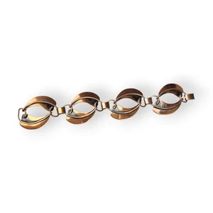 Modernist Copper Leaf Link Bracelet Frank Rebajes Mid Century 40s Vintage 7.25"  - Picture 1 of 12