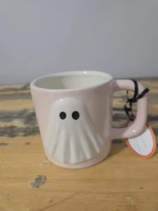 Halloween Pink Coffee Mug With Ghost Pastel Pink Tea Cup With Ghost New - Picture 1 of 2