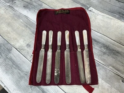 6 Шеффилд? Ножи с перламутровыми ручками MARKLED 7 1/2 дюйма с ремешками модные - Изображение 1 из 4