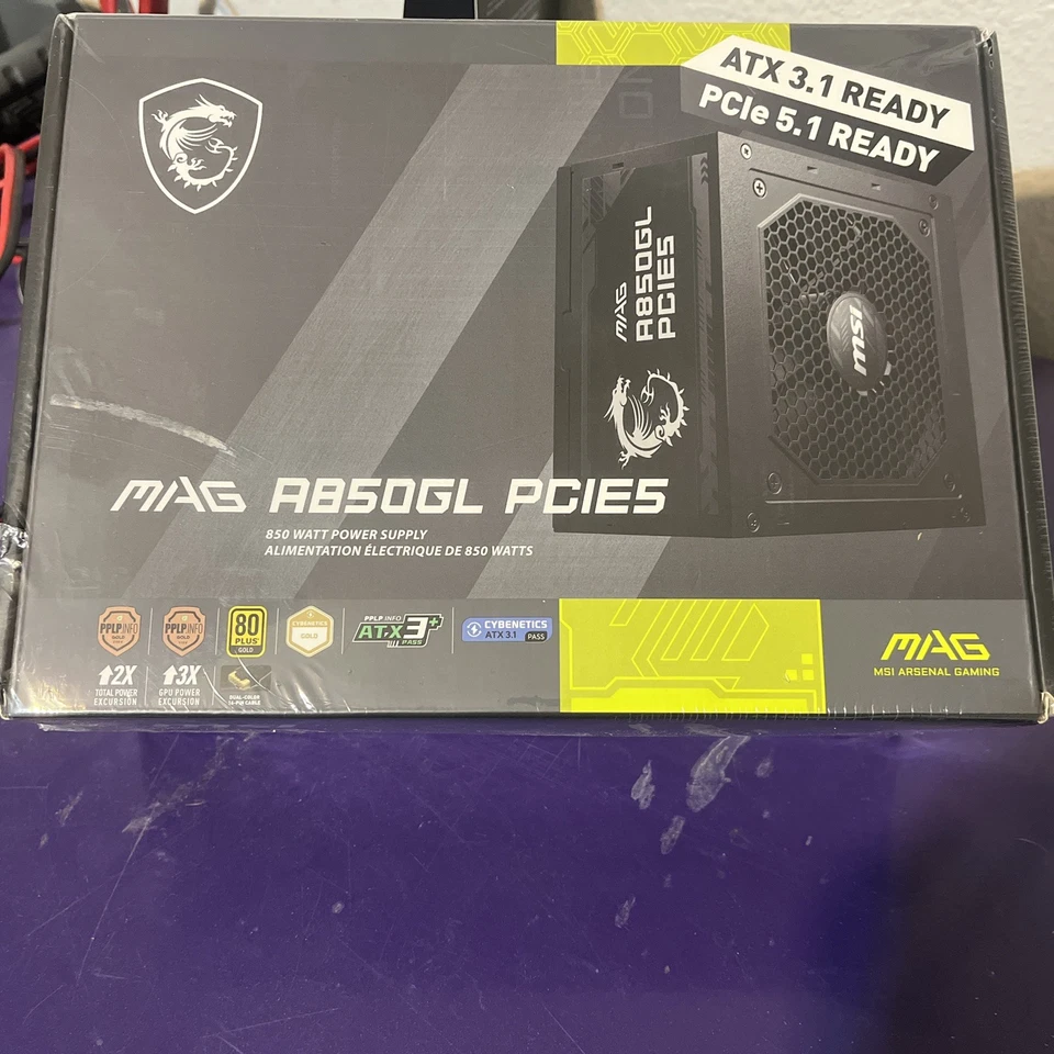 MSi MAG A850GL PCIe5 850 Watt, ATX3.1, PCIe5.1, 80 PLUS GOLD -Sealed - Image 1 of 4