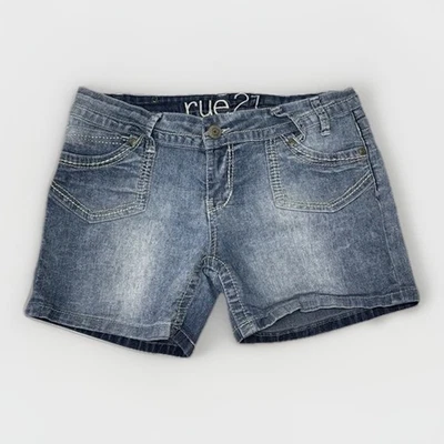 Pantalones Cortos de Denim RUE 21 Junior Talla 5/6 Lavado Ligero Elastizados Bordados Tiro Bajo • ¡¡En muy buena condición!! Foto 1 de 4