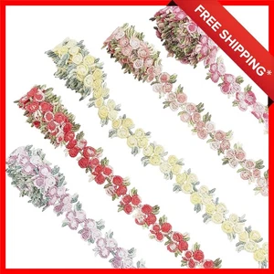 Embroidered Floral Lace Trim: 5 Yards of 5 Colors - Ideal for Weddings & Crafts - Picture 1 of 11
