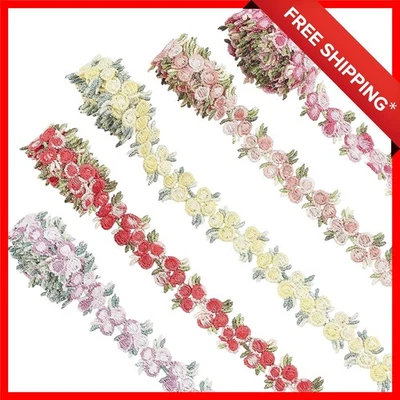 Embroidered Floral Lace Trim: 5 Yards of 5 Colors - Ideal for Weddings & Crafts - Image 1 of 4