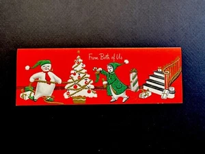 1 Tarjeta de felicitación de Navidad MCM de colección sin usar muñecos de nieve pareja recortando su árbol blanco - Imagen 1 de 3