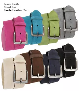 Suede Leather Casual Jean Belt With Antique Silver Buckle 1-1/2" Wide - Picture 1 of 11
