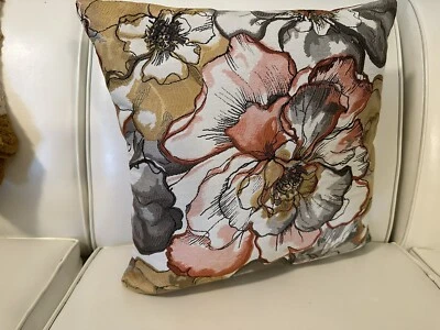 Beautiful Floral Pillow Cover, Gray, Rust, Pink, Camel, Beige, 18”x18”, New - Image 1 of 4