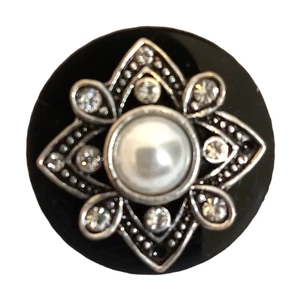 Gingersnaps Jewelry Charm Statement Pearl Snap Rhinestone Black White Silver - Picture 1 of 4