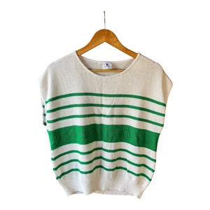 All Star Stripe Sweater Vest Y2K Green White Sweater Size Large Preppy - Picture 1 of 4