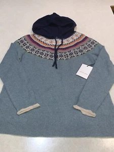 Tabitha Webb Knit Pullover Hoodie Hooded Sweater Wool Blend Blue Fair Isle Small - Picture 1 of 8