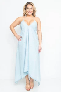 Womens Plus Size Chambray Denim Maxi Dress Sundress 2XL Summer Travel - Picture 1 of 3