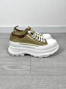 Scarpe sneakers Alexander McQueen tessuto oro bianco glitter 39,5 donna - Foto 1 di 16