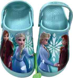 Disney Frozen 2 $45 Anna And Elsa Blue Crocs US Size J3 NEW with tags