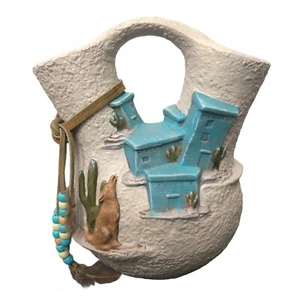 Indian Wedding Vase With Beads Feathers Desert Howling Coyote Studio Pottery - Picture 1 of 12