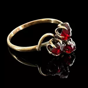 Antique Victorian rose cut bohemian garnet cluster ring solid 9kt gold 1g s 5.25 - Picture 1 of 8