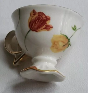 Demitasse English China Cup Pedestal Two-Tone Rose Pattern 2" Childs Tea Cup - Picture 1 of 8
