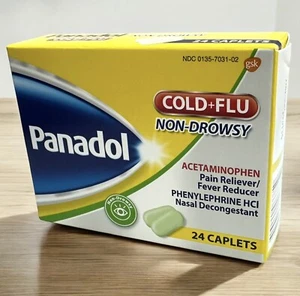Panadol Cold and Flu Non-Drowsy 24 Caplets Acetaminophen Cold+Flu EXP  5/26 - Picture 1 of 4