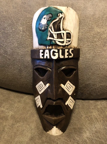Philadelphia Eagles Pottery Tiki Mask Hand Made 12” Man Cave Wall Art Painted Cover