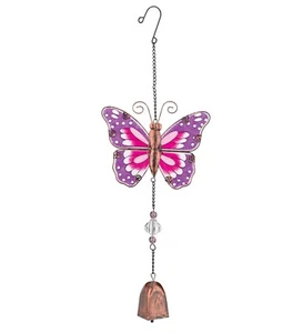 Pink Butterfly Hand Painted Glass Garden Bell NEW suncatcher windchime purple - Picture 1 of 1