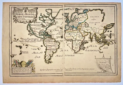MAPA DEL MUNDO PROYECCIÓN MERCATOR 1714 NICOLAS DE FER MAPA ANTIGUO SIGLO XVIII Foto 1 de 4