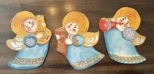 Ángeles de madera vintage con instrumentos decoraciones navideñas (juego de 3) - Imagen 1 de 4