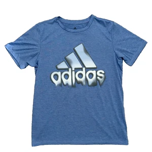 ADIDAS Heathered BLUE Performance Logo Short Sleeve T Shirt L 14 16 BOYS NEW - Picture 1 of 3