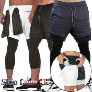Mens Shorts Pants Running Gym Sports Pocket Quick Dry Workout Jogging Summer US - Picture 1 of 26