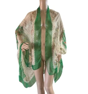 Women’s 100 % Silk Scarf Green Floral Summer Scarf Shawl Wrap OS - Picture 1 of 6