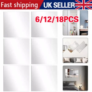 6/12X 30X30cm Mirror Tiles Wall Sticker Square Self Adhesive Stick On Home Decor - Picture 1 of 15