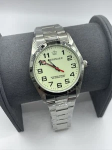 Reginald Mens Wrist Watch Silver Black Glow Analog Date Quartz New Battery. New - Picture 1 of 4