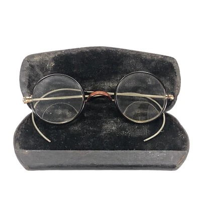 Gafas antiguas gafas bifocales lentes redondas brazos envolventes estuche rígido COMO ESTÁ Foto 1 de 4