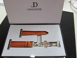 Apple Watch Lederarmband braun -Longvadon- Edelstahlverschluss- Neuwertig OVP - Bild 1 von 6