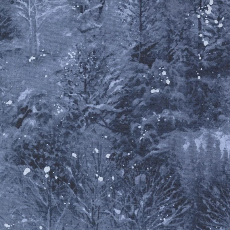 Fat Quarter Moda Blizzard Blues Night Sky Christmas Tree Snow Woodland Fabric - Image 1 of 1