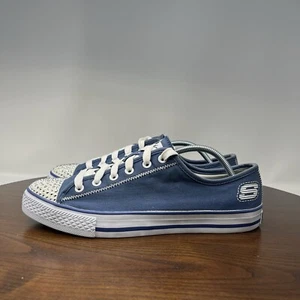 Skechers Cali Schuhe Damen 10 Blau Weiß Glitzer Zehen Schnürschuhe Niedrig Sneaker 37351 - Bild 1 von 16