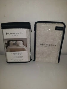 Halston Euro Sham Rena  Sand / White 26" x 26" New In Package Lot of 2 - Picture 1 of 6