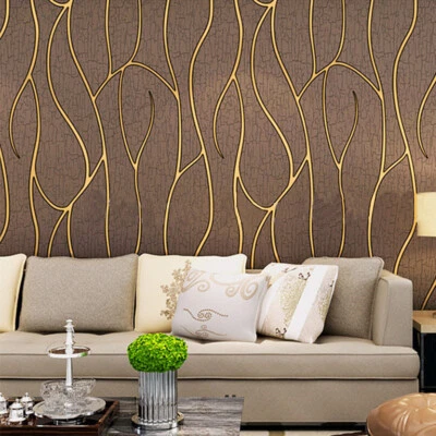 1M 3D Stripe Wallpaper Non-Woven Damask TV Background Wall Home Decor DIY Craft - Image 1 of 4