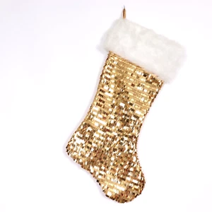 Glitzy Metallic Gold Christmas Stocking Holiday 17" 4 - Picture 1 of 5