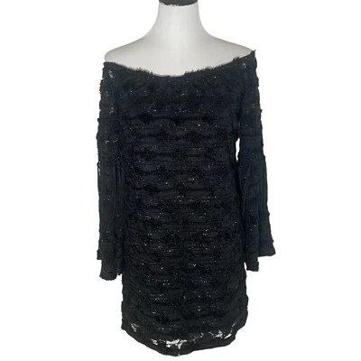 Voom By Joy Han Mini Dress XS Black Lace Off The Shoulder Whimsigoth Hippie - Image 1 of 4