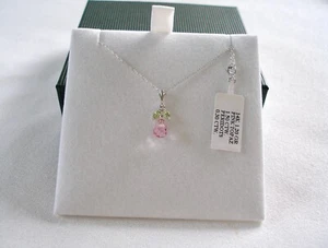 1.80 Ct. PInk Topaz Briolette  & Peridot  14k White Gold Pendant & Necklace - Picture 1 of 12
