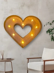 FREEPORT: Patina • Primitive • Rustic Lighted Marquee Heart Sign ✨🖤✨ - Picture 1 of 17