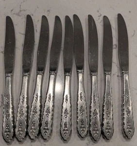 9 x Oneida FLORAL BOUQUET Stainless Distinction Deluxe HH Table Knives  - Picture 1 of 3