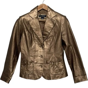 Dialogue 100% Leder gefüttert glänzend metallic Blazer Jacke Bronze Damen Gr. S - Bild 1 von 10