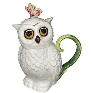Fitz & Floyd Teekanne Edie Rose Horne Owl Collection mit Schmetterling Top & Box Dekor - Bild 1 von 13