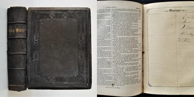 1872 antique BIBLE norristown pa Elwood HOOPES Susan HUEY GENEALOGY church cert  - Image 1 of 4
