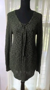 Natural Reflections Lace Up V-Neck Knit Sweater Women M Olive Green NWT - Picture 1 of 10