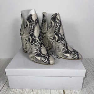Botín Steve Madden Rookie para mujer talla 8,5 negro crema piel de serpiente tacón alto bloque - Imagen 1 de 7
