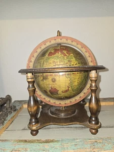 Vintage Old World Zodiac Italian Desk Globe Wooden World Table Top Made in Italy - Picture 1 of 13