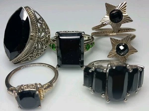 Black Spinel .925 Rings Qty 5 Size 5,8,9 - Picture 1 of 17