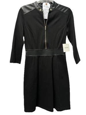 Ellen Tracy Women's Faux Vegan Leather Black Zip Front + Zip Back Dress XS NWT - Image 1 of 4